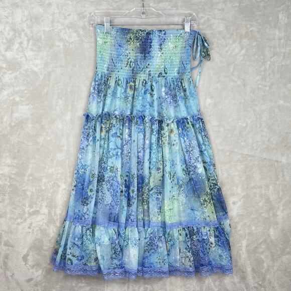 Lapis Dresses & Skirts - Lapis Fairy Garden Smocked Tiered Floral Midi Skirt Small Y2K Cottagecore Boho